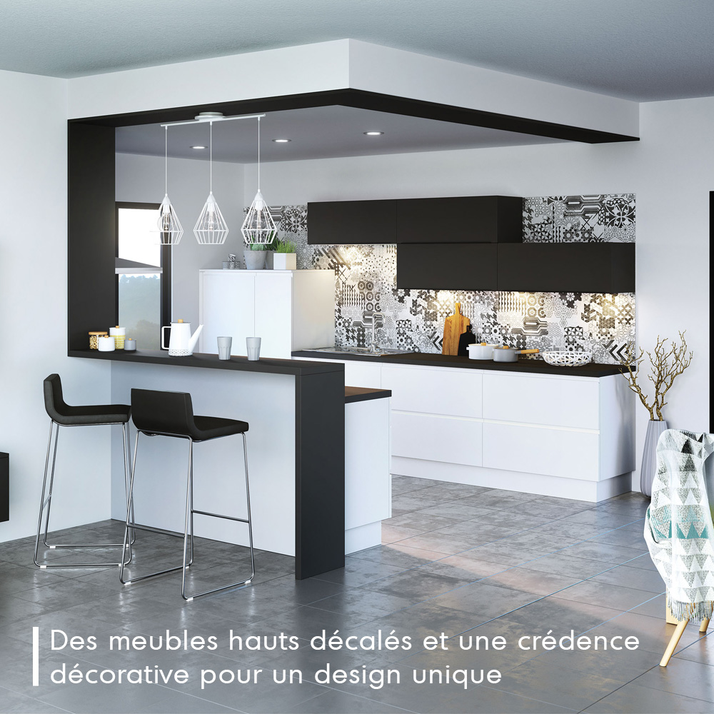 BigMat Auch-Spécialiste de la vente de cuisine.Crédence-Meubles hauts-Noir-Blanc (6)