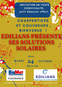 Présentation des solutions solaires du fournisseur EDILIANS mardi 24 octobre 2023 chez BigMat à Fleurance dans le Gers.