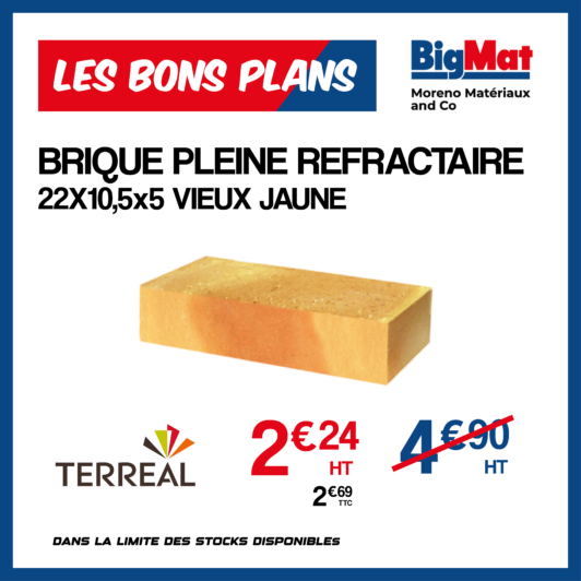 BRIQUE PLEINE REFRACTAIRE 22X10.5X5