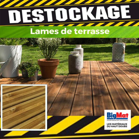 Déstockage de fin de saison - Lame de terrasse Pin du Nord -26/145- Autoclave- MARRON