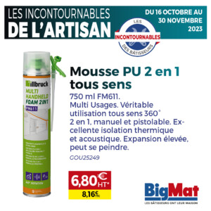 Promotion sur la cartouche de mousse polyuréthane en 750ml. 