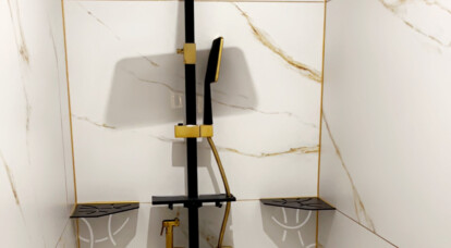 Découvrez la magnifique réalisation d'une cabine de douche en carrelage Aureus Marbre Doré de chez La Platera Cerámica par l'un de nos talentueux clients carreleurs !