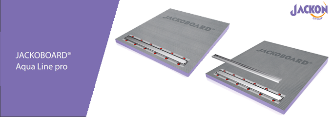 JACKOBOARD® Aqua Line pro, le receveur de douche Jackon à carreler avec caniveau et acier inoxydable brossé