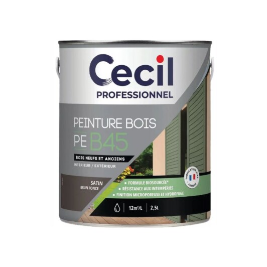 Peinture Bois Haute Performance CECIL PE B45 Brun Foncé Satin 2,5 litres