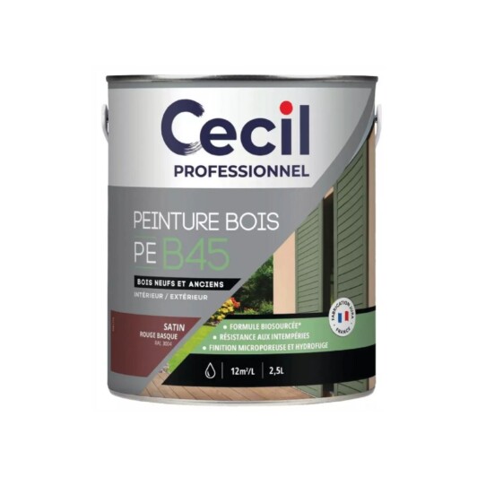 Peinture Bois Haute Performance CECIL PE B45 Rouge Basque Satin 2,5 litres