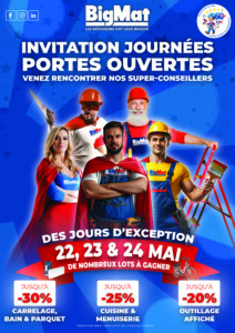 Promotions et remises pour les journées portes ouvertes chez BigMat Camozzi les 22, 23 et 24 juin 2025 à Auch, Montauban, Nérac et Toulouse. Flyer page 1
