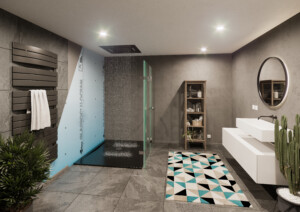 Salle de bain contemporaine et refaite à neuf avec la plaque de platre GlasRoc Ocean